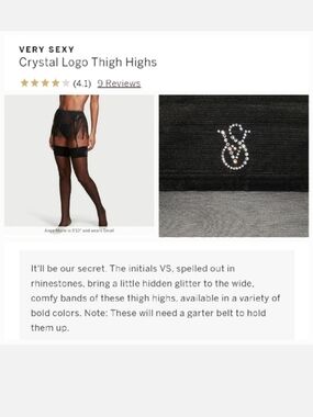 Victoria's secret very sexy logo shine thigh-high stockings LARGE BLACK
